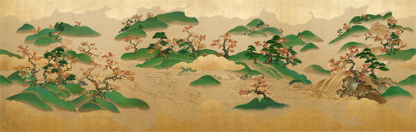 GW-1003-松和楓青綠山水（金箔面效果）